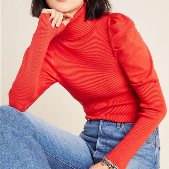 Anthropologie Sweaters - NEW ANTHROPOLOGIE Puffed Sleeve Turtleneck